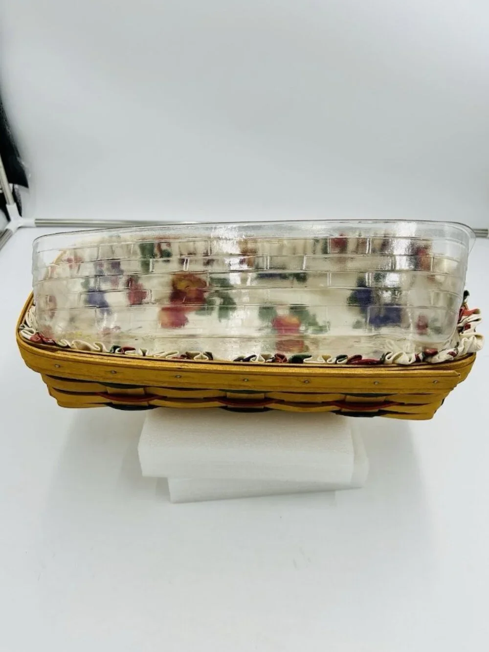 Longaberger Multi Color Cracker Basket 14.5 x 8 x 3.5 Fabric Plastic Liner 1999